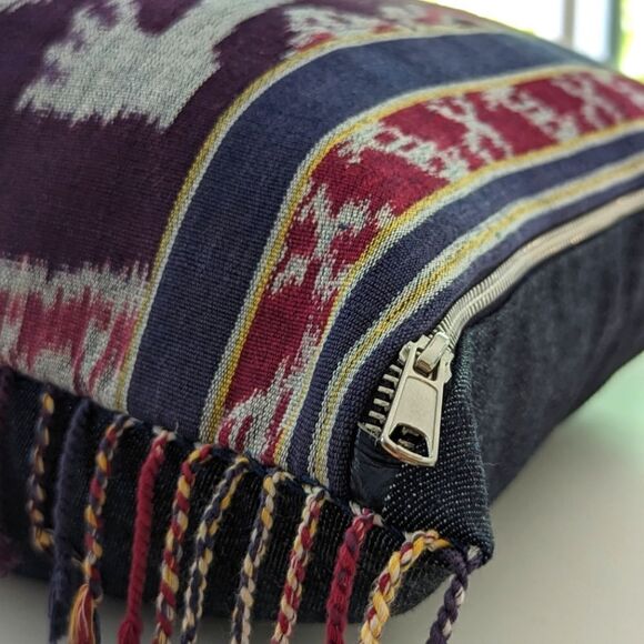 Linen & Denim Ikat Fringe Throw Pillow V2 - Picture 4 of 5